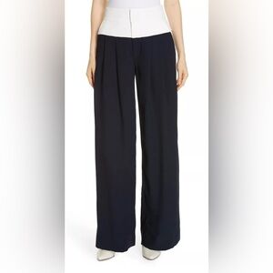 Joie Analina E Colorblock Wide-Leg Pants Midnight-Porc Blue NWT $248 Size 2